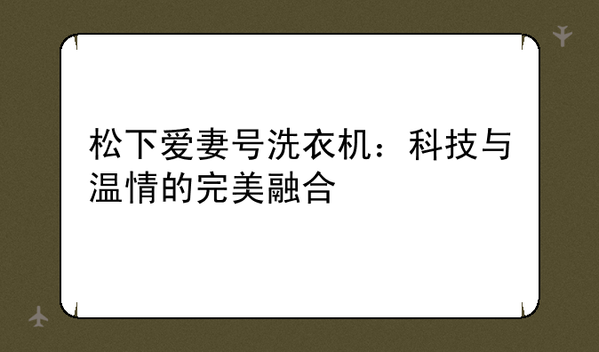 松下爱妻号洗衣机：科技与温情的完美融合